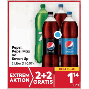 Pepsi 2L Flasche (div. Sorten) um je 1,14 € statt 2,29 € ab 4 Stück bei Billa & Billa Plus