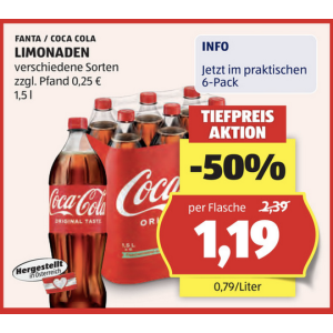 Coca Cola 1,5 Liter Flasche um je 1,19 € statt 2,39 € ab 6 Stück bei Hofer