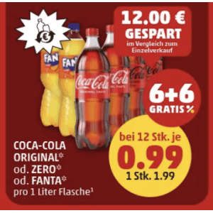 Coca Cola 1L Flasche um je 0,9 € statt 1,99 € ab 12 Stück bei Penny