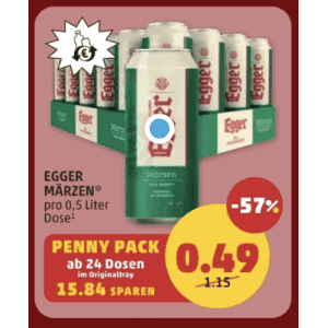 Egger Bier Dose um je 0,49 € statt 1,15 € ab 24 Stück bei Penny