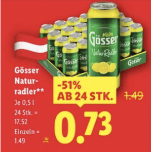 Gösser Dosen um je 0,73 € statt 1,49 € ab 24 Dosen bei Lidl