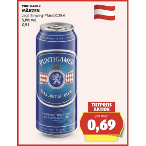 Puntigamer Bier Dose um je 0,69 € statt 1,49 € ab 1 Dose bei Hofer