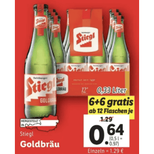 Stiegl Bier Flasche um je 0,64 € statt 1,29 € ab 12 Stück bei Lidl