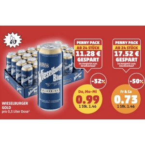 Wieselburger Dose um je 0,73 € statt 1,46 € ab 24 Stück bei Penny