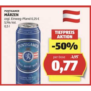 Puntigamer Bier Dose um je 0,77 € statt 1,55 € ab 1 Dose bei Hofer