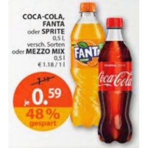 Coca Cola, Fanta oder Sprite 0,5 L (div. Sorten) um 0,59 € bei Müller