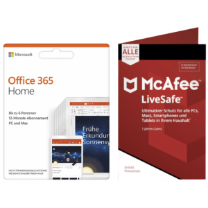 Microsoft Office 365 Home & McAfee LiveSafe um 59,99 € statt 85,38 €