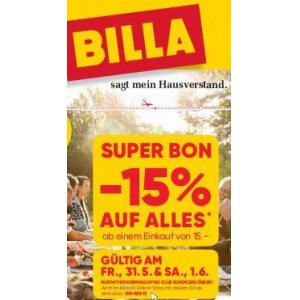 Billa (Filialen & Online) – 15% Rabatt durch Super-Bon (21. & 22.06.)