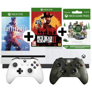 Xbox One S + 2 Controller + 2 Games + 12 Monate Gamepass um 289€