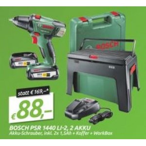 Bosch PSR 1440 LI-2 Akkuschrauber + 2 Akkus + WorkBox um 88 €
