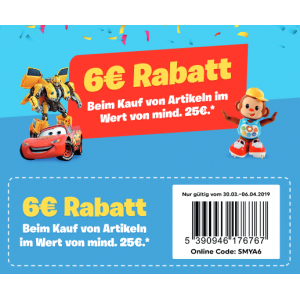 Smyths Toys – 6 € Rabatt ab 25 € Einkaufswert – online und in den Stores!