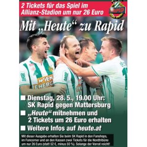 Rapid : Matterbsurg (28.05. um 19 Uhr) – 2 Karten – um 26 € statt 52 €