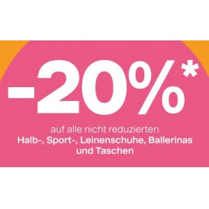 Deichmann – 20% Rabatt auf viele nicht reduzierte Schuhe & Taschen