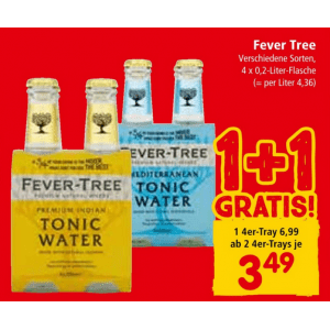 Fever-Tree Tonic Water 1+1 gratis – 8 Flaschen um 3,49 € statt 6,99 €