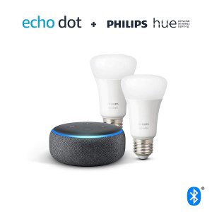 Echo Dot (3. Gen.) + 2x Philips Hue White LED-Lampe (E27) um 36,99 €