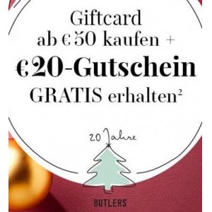 Butlers.com – 50 € Giftcard kaufen + 20 € Gutschein GRATIS erhalten