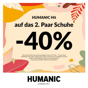 Humanic – 40% Rabatt auf das zweite Paar Schuhe & gratis Versand