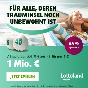 Lottoland Neukunden: 7 Tippfelder Lotto 6aus45 um 1 € statt 8,40 €