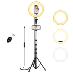 AUKEY LT-T13 10″ Boden-LED-Selfie-Ringlicht mit ausziehbarem Stativ und Handyhalter inkl. Versand um 15 €